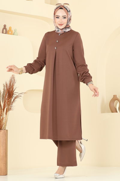 D.V.L. - Önü Pile Detaylı Takım 457DVL817-MS Kahve - 386700