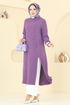Önü Taş Detaylı Tesettür Takım PL9137-MS Lila&Ekru - Thumbnail
