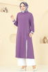 Önü Taş Detaylı Tesettür Takım PL9137-MS Lila&Ekru - Thumbnail
