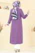 Önü Taş Detaylı Tesettür Takım PL9137-MS Lila&Ekru - Thumbnail