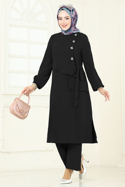 S.L. - Önü Taşlı Bağcıklı Takım 2719SL432-MS Siyah - 386546