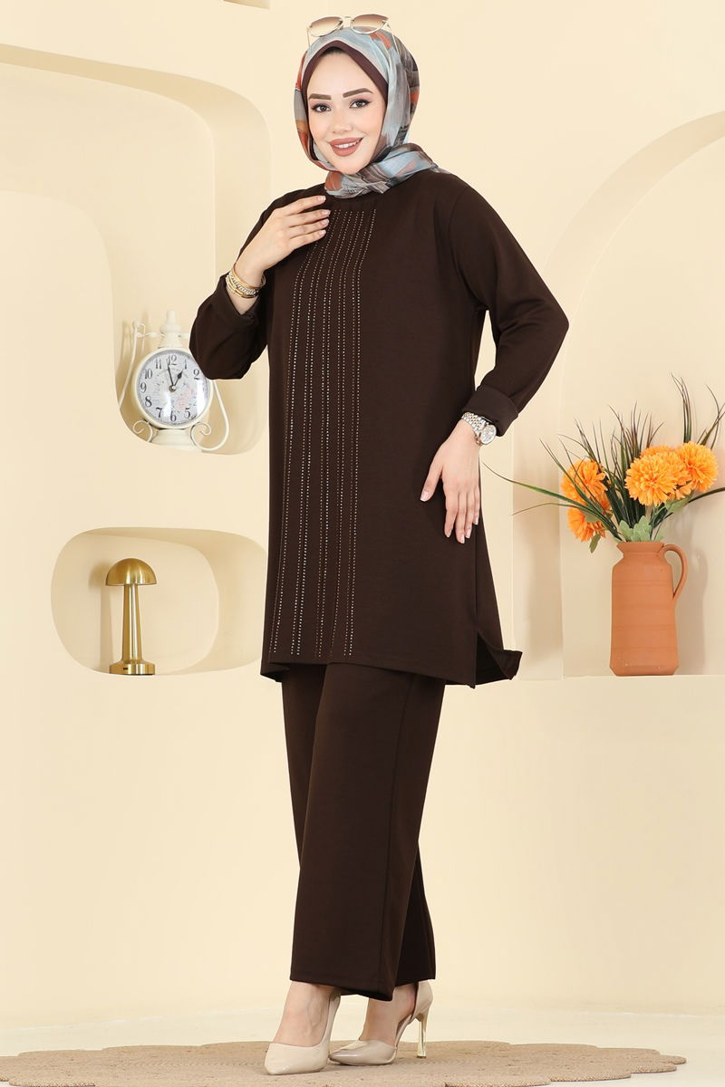 Önü Taşlı Modal Takım 2782AYD574-MS Kahve