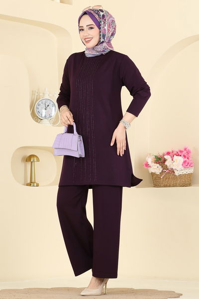 A.Y.D. - Önü Taşlı Modal Takım 2782AYD574-MS Mürdüm - 430203