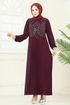 Önü Taşlı Şık Elbise 3401UZ662-MS Mürdüm - Thumbnail
