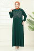 Önü Taşlı Şık Elbise 3401UZ662-MS Zümrüt - Thumbnail
