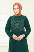 Önü Taşlı Şık Elbise 3401UZ662-MS Zümrüt - Thumbnail