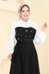 Önü Taşlı Tesettür Elbise 8035ABK1075-MS Siyah - Thumbnail