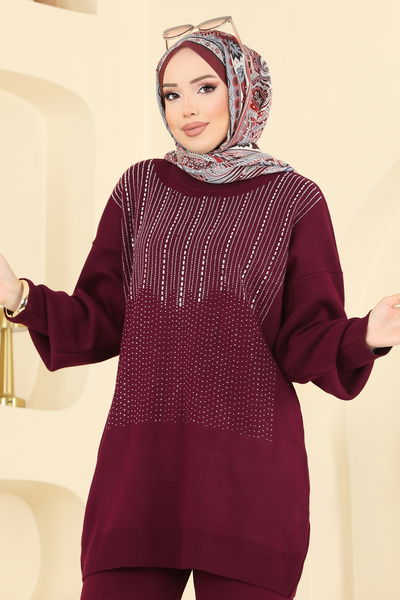 M.T. - Önü Taşlı Triko Takım 1109MT581-MS Bordo - 417973