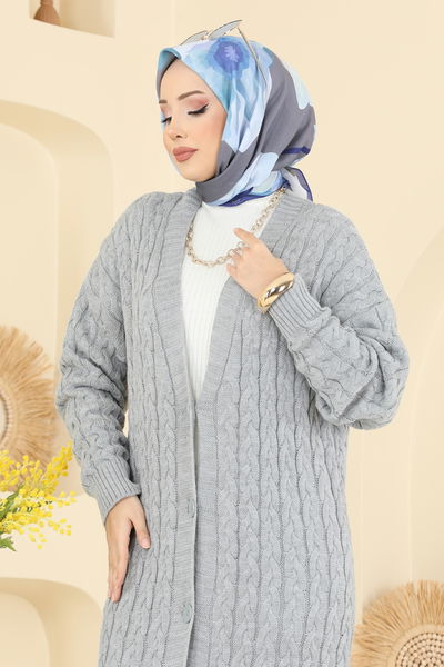 B.R.Z - Örgü Desenli Triko Hırka 377BRZ597-MS Gri - 416104