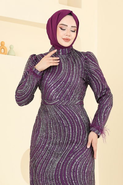 Y.G.S. - Otriş Detaylı Kalem Abiye 6539YG95-MS Mürdüm - 359222