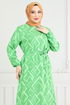 Patterned Belted Viscose Dress 821OZR1047-M Green - Thumbnail