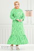 Patterned Belted Viscose Dress 821OZR1047-M Green - Thumbnail