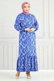 MRV O.Z.R. - Patterned Belted Viscose Dress 821OZR1047-M Indigo