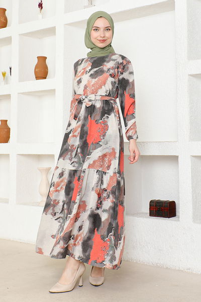 ZNK - Patterned Dress ZNK4664 Anthracite - 339129