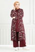 Patterned Triple Hijab Combine 4012BGS895-M Burgundy - Thumbnail