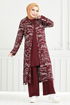 Patterned Triple Hijab Combine 4012BGS895-M Burgundy - Thumbnail
