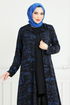 Patterned Triple Hijab Combine 4012BGS895-M Indigo & Black - Thumbnail