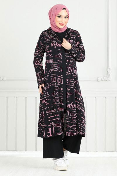 MRV B.G.S. - Patterned Triple Hijab Combine 4012BGS895-M Rose Dry&Black