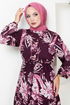 Patterned Viscose Dress 2351BGS895-M Damson - Thumbnail