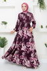 Patterned Viscose Dress 2351BGS895-M Damson - Thumbnail