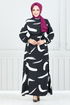 Patterned Viscose Dress 800OZR1047-M Black - Thumbnail