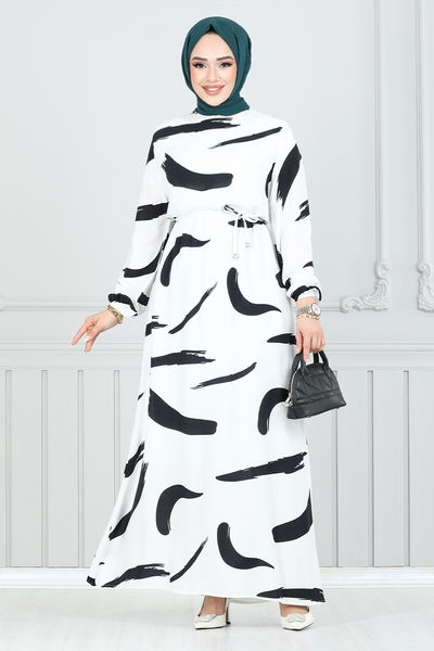 MRV O.Z.R. - Patterned Viscose Dress 800OZR1047-M Ecru - 350413