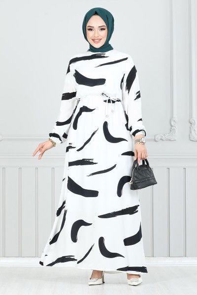 MRV O.Z.R. - Patterned Viscose Dress 800OZR1047-M Ecru