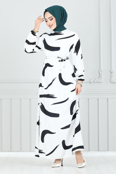 MRV O.Z.R. - Patterned Viscose Dress 800OZR1047-M Ecru - 350416