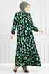 Patterned Viscose Dress 820OZR1047-M Green - Thumbnail