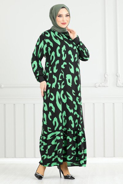 MRV O.Z.R. - Patterned Viscose Dress 820OZR1047-M Green