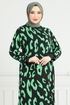 Patterned Viscose Dress 820OZR1047-M Green - Thumbnail