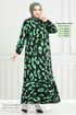 Patterned Viscose Dress 820OZR1047-M Green - Thumbnail