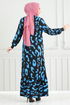Patterned Viscose Dress 820OZR1047-M Indigo - Thumbnail
