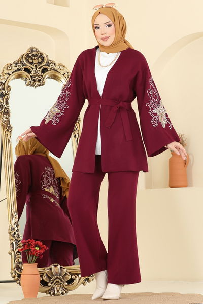 M.T. - Payet Detaylı İkili Takım 1300MT581-MS Bordo - 411131