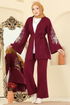 Payet Detaylı İkili Takım 1300MT581-MS Bordo - Thumbnail