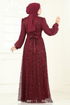 Payet Detaylı Şifon Abiye 2819ELC1143-MS Bordo - Thumbnail