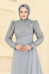 Pelerin Detay Şifon Abiye 6625YG95-MS Gri - Thumbnail