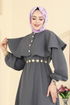 Pelerin Detaylı Dabıl Elbise 875ART1138-MS Antrasit - Thumbnail