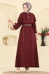 Pelerin Detaylı Dabıl Elbise 875ART1138-MS Bordo - Thumbnail