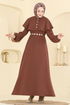 Pelerin Detaylı Dabıl Elbise 875ART1138-MS Koyu Taba - Thumbnail