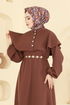 Pelerin Detaylı Dabıl Elbise 875ART1138-MS Koyu Taba - Thumbnail
