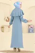 Pelerin Detaylı Dabıl Elbise 875ART1138-MS Mavi - Thumbnail