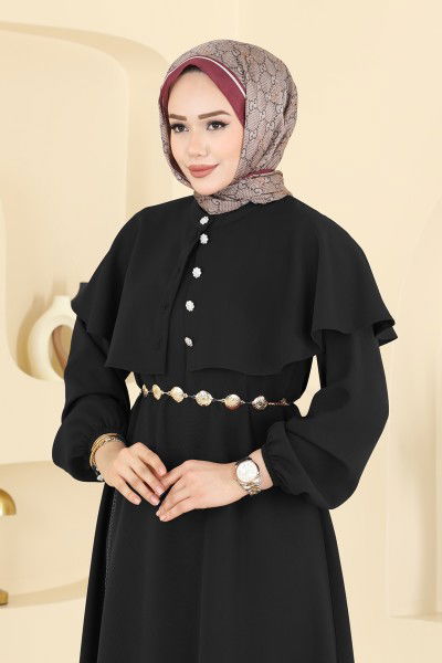 A.R.T. - Pelerin Detaylı Dabıl Elbise 875ART1138-MS Siyah