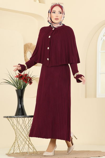 B.R.Z - Pelerin Detaylı Elbiseli Takım 4478BRZ597-MS Bordo - 416714