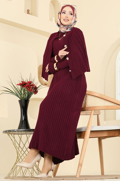 B.R.Z - Pelerin Detaylı Elbiseli Takım 4478BRZ597-MS Bordo - 416715