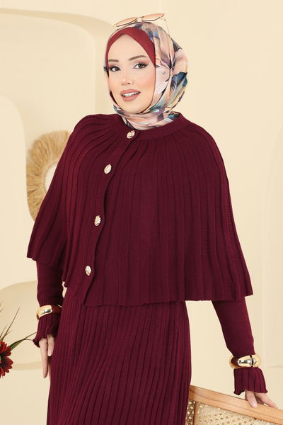 B.R.Z - Pelerin Detaylı Elbiseli Takım 4478BRZ597-MS Bordo - 416716