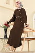 Pelerin Detaylı Elbiseli Takım 4478BRZ597-MS Kahve - Thumbnail