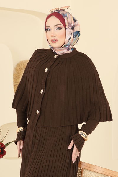 B.R.Z - Pelerin Detaylı Elbiseli Takım 4478BRZ597-MS Kahve - 416720