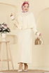 Pelerin Detaylı Elbiseli Takım 4478BRZ597-MS Taş - Thumbnail