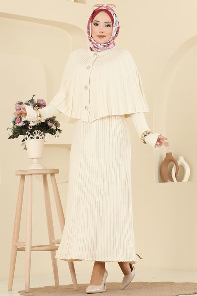 B.R.Z - Pelerin Detaylı Elbiseli Takım 4478BRZ597-MS Taş - 416732